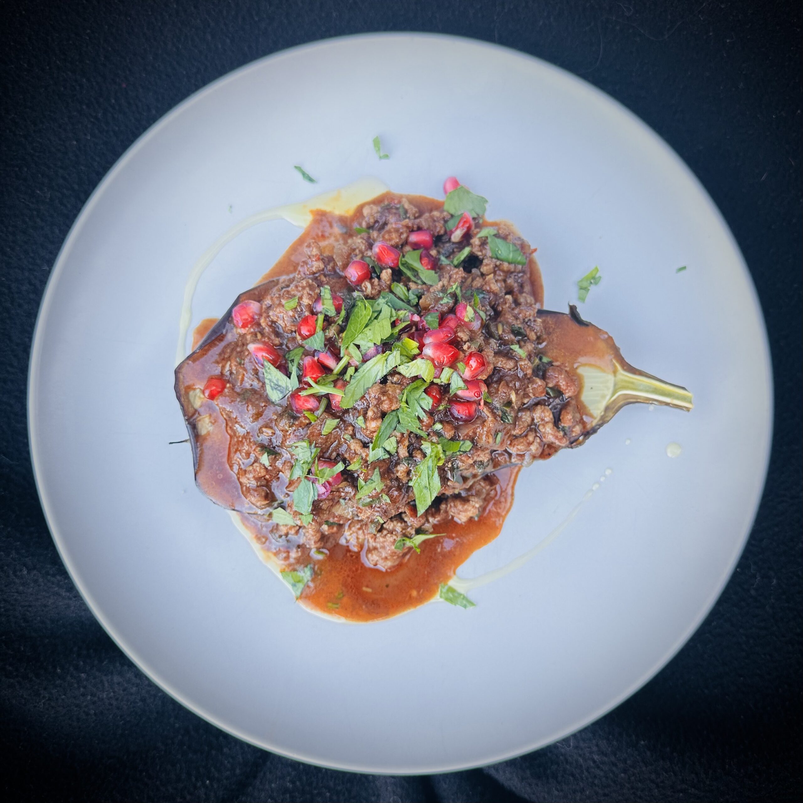 spiced lamb stuffed aubergine