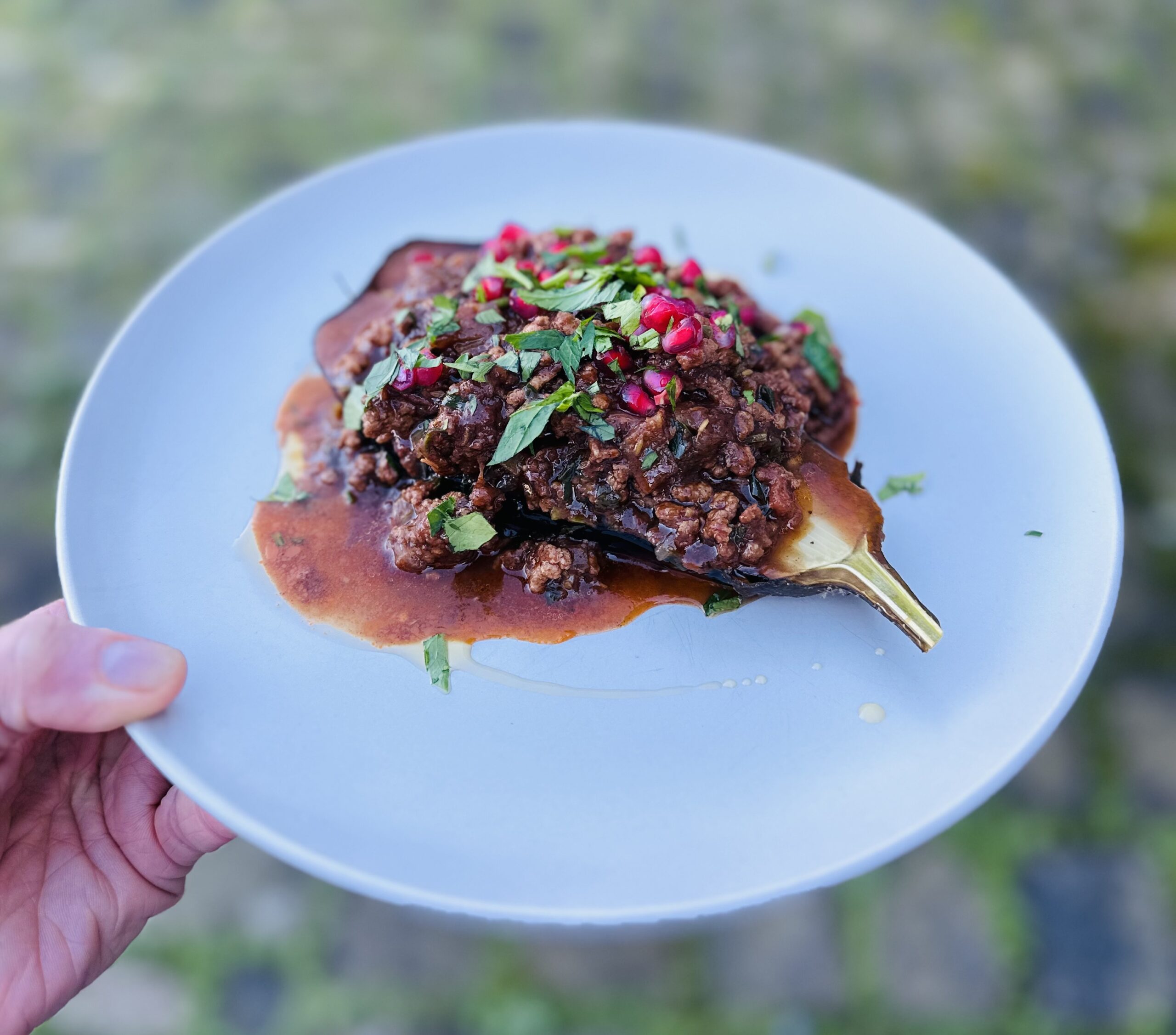 spiced lamb stuffed aubergine