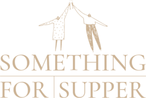 Something for Supper logo with illustration of two people cheersing
